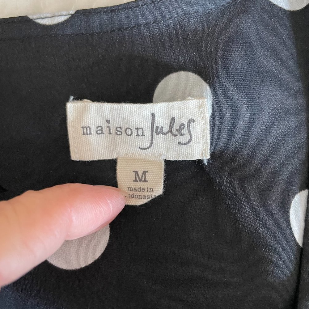 MAISON JULES SCALLOPED TANK TOP POLKA DOTS BLACK M - Picture 6 of 7